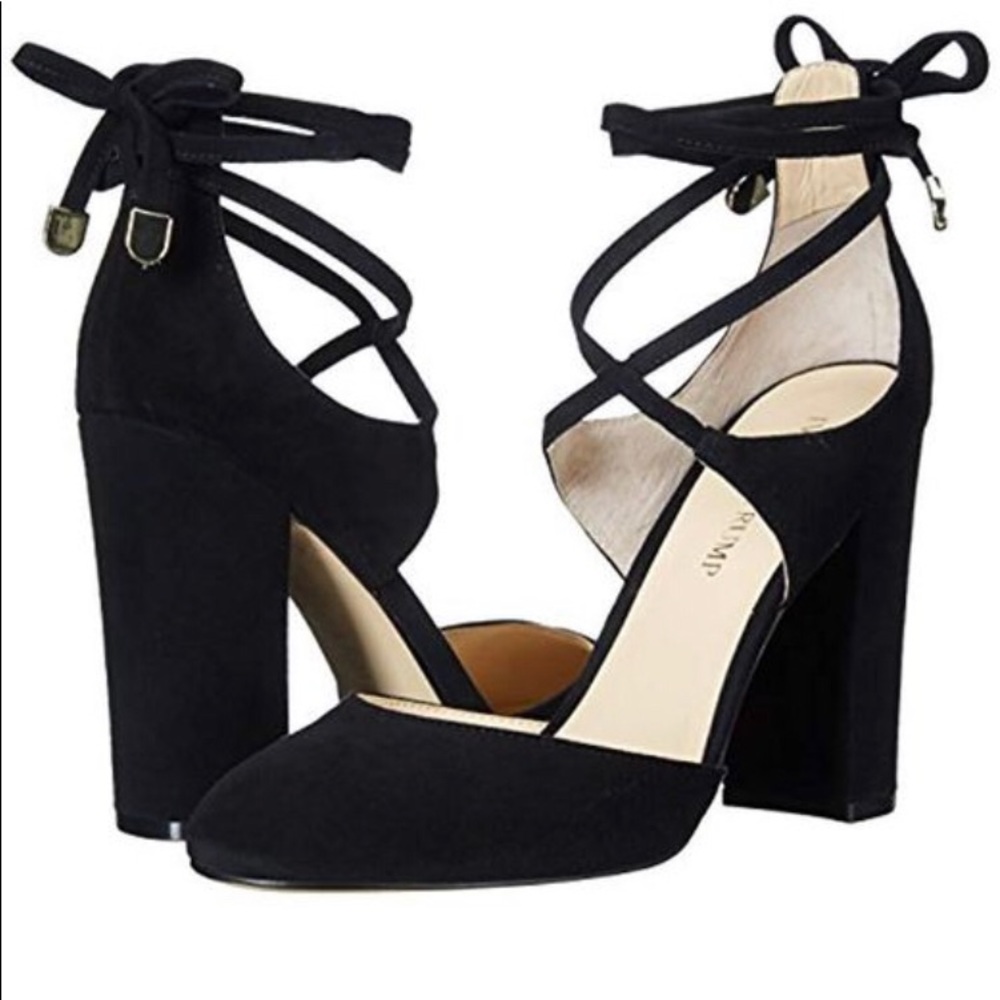 NWB  Ivanka Trump Black Suede Ankle Tie Heels Sz 7
